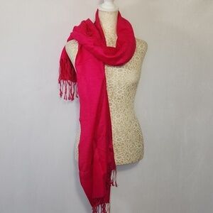 Barbie Pink Paisley Print 100% Pashmina Wool Wrap Shawl Scarf Fringe Hem